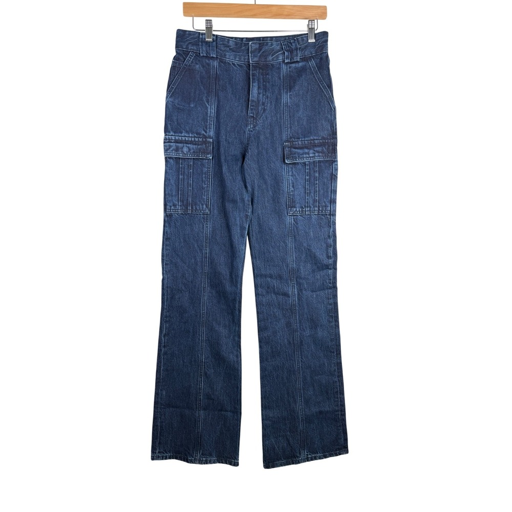 Zara Tailored Utility Cargo Flared Jeans size 2 Dark Blue Wash